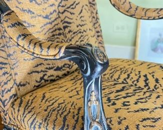 Parcel-Gilt Armchair upholstered in Scalamandre Le Tigre fabric. Measures 28” W x 28” D. Photo 4 of 4.