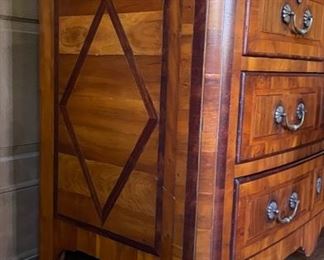 Antique Mahogany Chest of Drawers with Marquetry and Satinwood Banding. Measures 48" W x 26" D x 36.5" H. Photo 4 of 4.