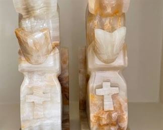 Vintage Carved Onyx "Prayer" Bookends - Mexico. Photo 2 of 4.