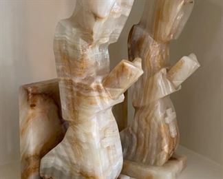 Vintage Carved Onyx "Prayer" Bookends - Mexico. Photo 1 of 4.