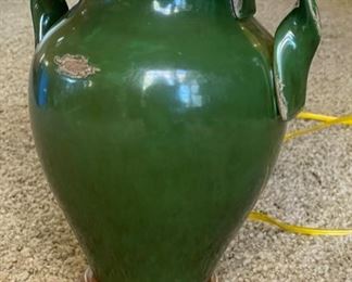 French Green Glazed Confit Pot Converted to Lamp. Photo 1 of 2.