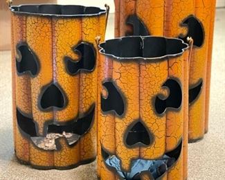 Set of 3 Metal Pumpkin Lanterns.
