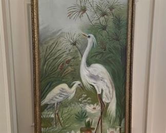 Great Egret Oil Painting signed K. Warrell. Measures 15.5" W x 38" H. Photo 1 of 2.