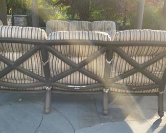 Brown Jorden Three Seat Wrought Iron Sofa with Sunbrella Cushions - 2 Available. Photo 2 of 2.