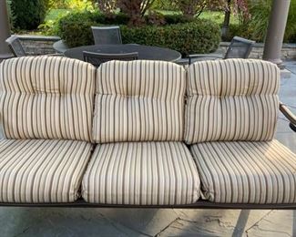 Brown Jorden Three Seat Wrought Iron Sofa with Sunbrella Cushions - 2 Available. Photo 1 of 2.