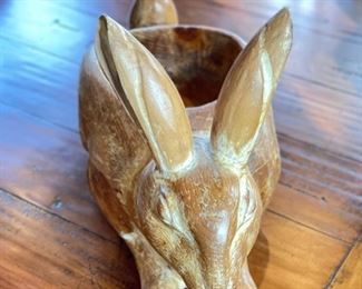 Carved Wood Bunny Planter. Photo 2 of 2.