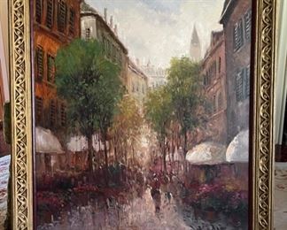 W. Eddie, "Street Market" Oil on Canvas. Measures 25.5" W x 30" H. Photo 1 of 3.