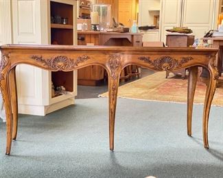 Vintage Shell Wood Console with Carved Wood Cartouche. Photo 1 of 5.