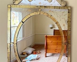 Etched Glass Mirror. (IGNORE THE MESS! WE'LL CLEAN THAT UP!). Measures 33" x 53". Photo 1 of 2.