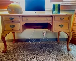 Chippendale Style Pine Desk with Ball & Claw Feet. Measures 55" W x 26" D x 30" H with 24" Clearance. Photo 1 of 2.