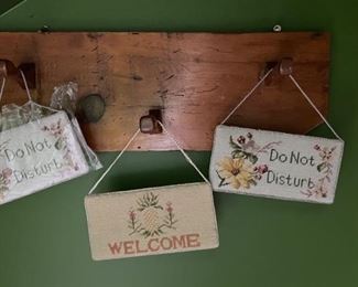 Needlepoint Hanging Door Signs - Do Not Disturb & Welcome.