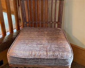 Set of 4 Upholstered Seat Rattan Chairs. Each Measures 20" W x 20" D with 19" Seat Height.