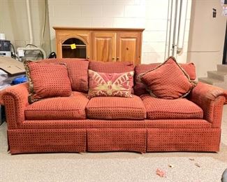 Honquest 3-Seat Red Upholstered Sofa - 2 Available. Each Measures 78" W x 38" D.