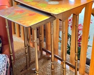 Set of Gilt Nesting Tables with Floral Motif. Photo 1 of 2.
