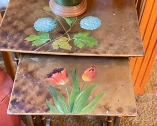 Set of Gilt Nesting Tables with Floral Motif. Photo 2 of 2.