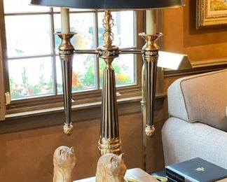 Fredrick Cooper-Style Table Lamp & Carved Wood Horse Heads.