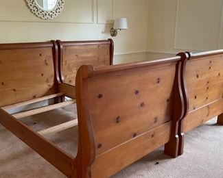 Twin-Size Sleigh Bed - 2 Available. Each Measures 41.5" W x 38" H x 84" L.