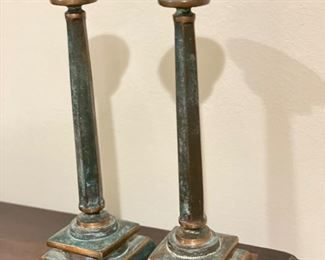 Pair of Bronze (Patina) Candlesticks.