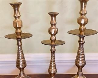 Set of 3 Brass Candlesticks.