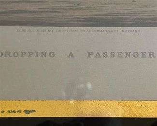 Antique Lithograph "Dropping A Passenger" with Black Glass Frame - 2 Available. Printed by Ackermann & Co. 1886. Photo 2 of 2.