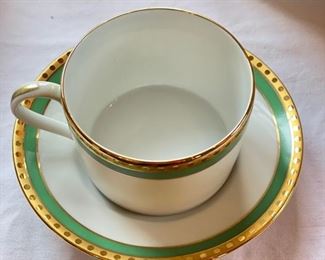 Tiffany & Co. Green Band Cup & Saucer Set & Cream & Sugar Set.