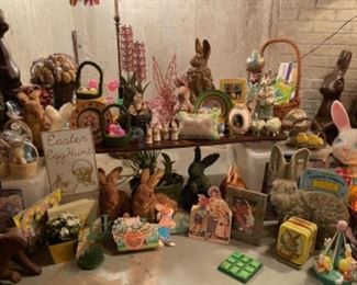Sample of Easter Decorations including Life-Size Chocolate Bunnies.