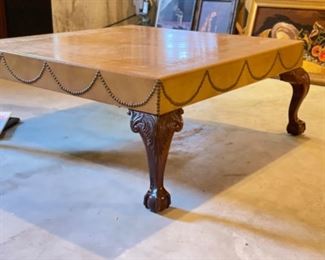 Leather Topped Cocktail Table with Nailhead Trim and Ball & Claw Feet. Photo 1 of 3.