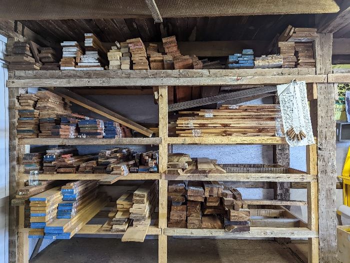 Impressive collection of Exotic Wood & Rare Exotic Wood. Aromatic Cedar, Bloodwood, Canarywood, Koa (Hawaiian), Lacewood, Padauk, Pau Ferro, Sycamore, White Ash, Mesquite and other Rare Exotics. Over 25 species of wood & 650 Board Feet of Wood
