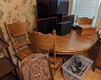 Oblong Solid Wood Table & (5) Chairs