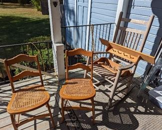 Cane Chairs, Outdoor Wooden Rocker,  Wood Wall Shelves