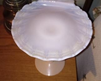 Top down view of Cambridge Nude Glass Compote, in as is condition,