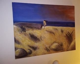 Original Art of a person going swimming in the ocean,