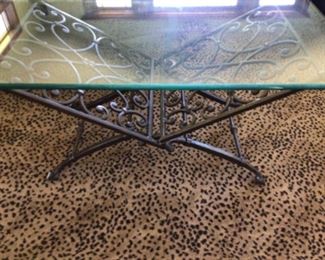 Heavy rectangular Glass Top with a heavy wrought iron, 2 piece base
