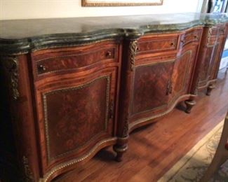 9’ 2” marble top and beautiful base with gold omulu accents. 