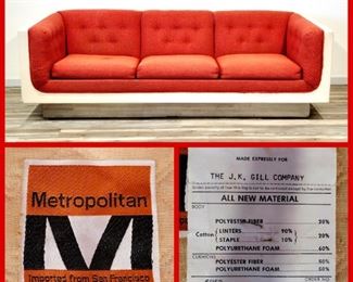 Fiberglass sofa by METROPOLITAN Furniture Co. San Francisco, original upholstery $4,500 or bid #8