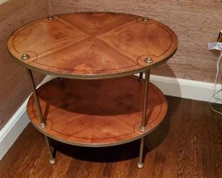 Pair of attractive brass trimmed oval tables by Old Colony