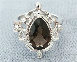 Sterling and smoky quartz ring