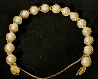 14kt gold and pearls tennis bracelet