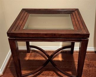 Wood and glass square side table