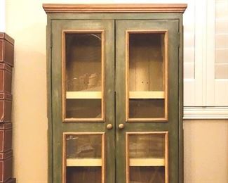 Cute green bookcase with glass doors