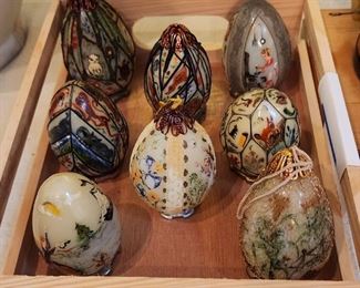 Vintage hand painted glass egg ornaments
