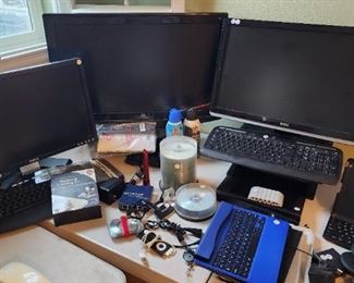 Computer monitors, keyboards, cords, DVDs, ipad keyboards and cases
