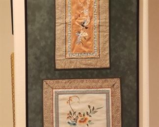 Framed Asian silk embroidery