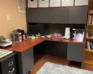 office desk and various items