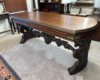 CARVED WOOD EXECUTIVE DESK (BACK VIEW)