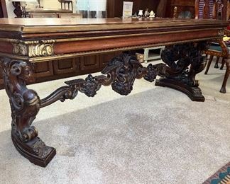 CARVED WOOD EXECUTIVE DESK IMPORTED (FRONT VIEW)