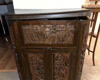 CARVED WOOD BAR CABINET IMPORTED 