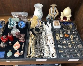 SNUFF BOTTLES, PAPERWEIGHTS, COSTUME JEWELRY 