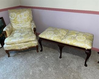 UPHOLSTERED ARMCHAIR AND MATCHING BENCH