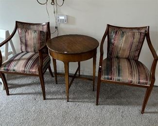 WOOD/UPHOLSTERED ACCENT CHAIRS, WOOD ACCENT TABLE